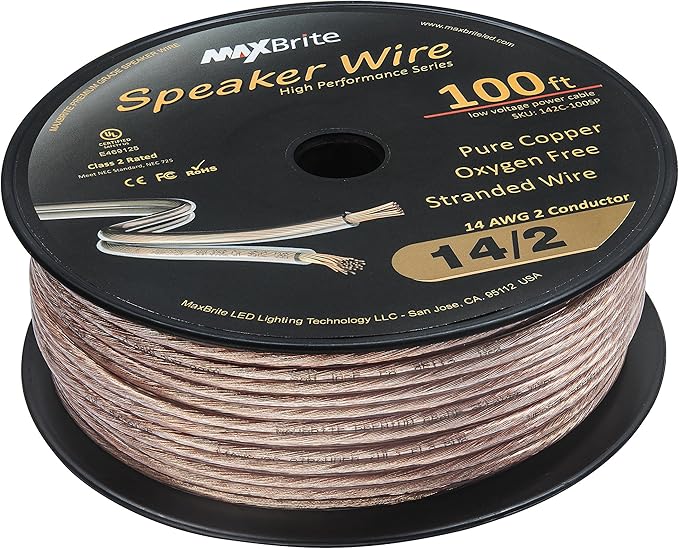 100 ft. Spool High Performance 14 Gauge Speaker Wire, Oxygen Free Pure Copper - UL Listed Class 2