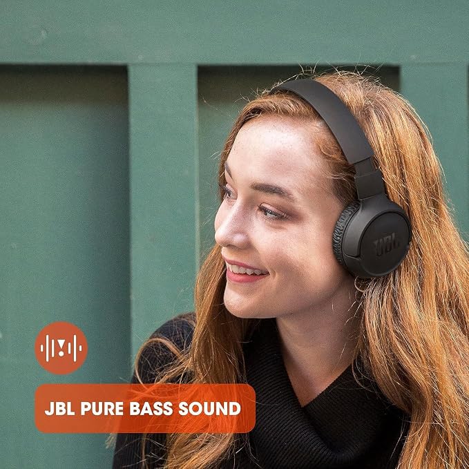 JBL Tune 510BT: Wireless Bluetooth On-Ear Headphones with Purebass Sound - with Cleaning Cloth - Black