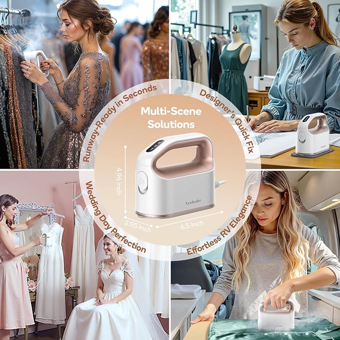 Newbealer Smart Steam Iron 1200W Turbocharged Steam 120V (Gold) | Mini Heat Press, Pro-Grade 3 Steam & 3 Dry Heat Modes, 45s Heat-Up, Auto-Off, Nonstick Ceramic Soleplate, for Home/RV/Hotel