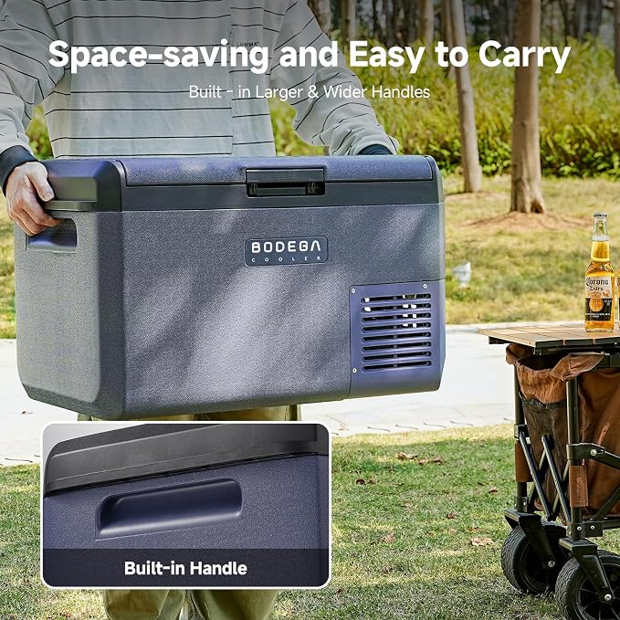 BODEGA 12 Volt Car Refrigerator 32 QT Portable Freezer IPX4 Waterproof Car Fridge Electric Cooler for Truck Van Camping Travel DC Compressor Ultra-Quiet 31dB 12/24V DC 110-240 Volt AC,-4℉ to 68℉