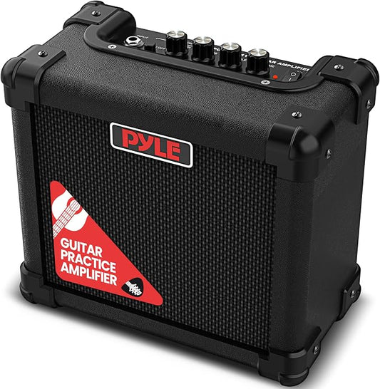 Pyle Mini Electric Guitar Amp - Portable 10 Watt Instrument Amplifier with 5-Inch High Definition Speaker, Volume, Bass, Treble, Distortion, Gain Controls, Headphone Output Jack, for Practice Playing