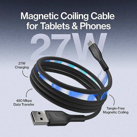 Statik MagStack USB to USB C Cable, A to Type C Charger Fast Charging Phone Charger Cord, On The Go Magnetic Charging Cable for Car, Compatible with iPhone, iPad & Android, 27W 3FT