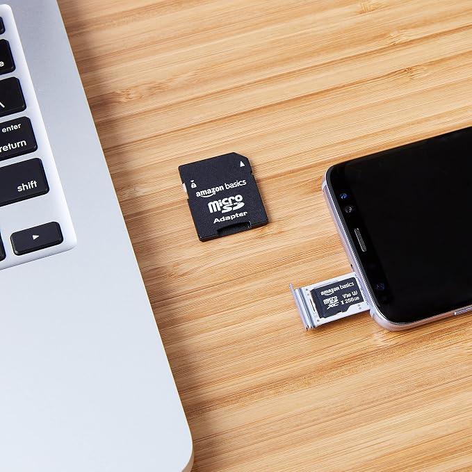 Amazon Basics microSDXC Memory Card with Full Size Adapter, A2, U3, Read Speed up to 100 MB/s, 256GB, Black