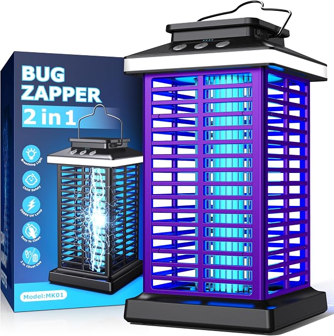 Bug Zapper Outdoor, Mosquito Zapper 2 in 1 Portable & Rechargeable Bug Zapper Outdoor with 5000mAh Battery & LED Night Light, 4000V Electric Fly Zapper for Outside,Patio,Backyard,Garden Purple