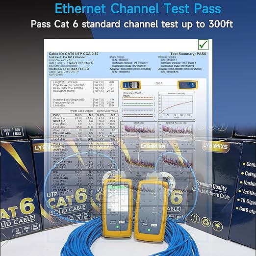 Cat6 Ethernet Cable 500FT Channel Test Pass, Cat6 500ft Ethernet Cable 23AWG Solid CCA, Cat6 Cable 550MHZ 10G with Easy Pull Box Blue