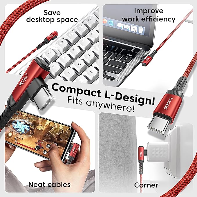 USB C Cable [2Pack, 3.3ft] 240W Fast Charging Type C Cord, Nylon Braided USB 2.0 Cable for iPhone 17 16 15 Pro Plus Pro Max Air, iPad Pro, Samsung Galaxy S24 S23, Switch, MacBook Pro, Pixel-Red