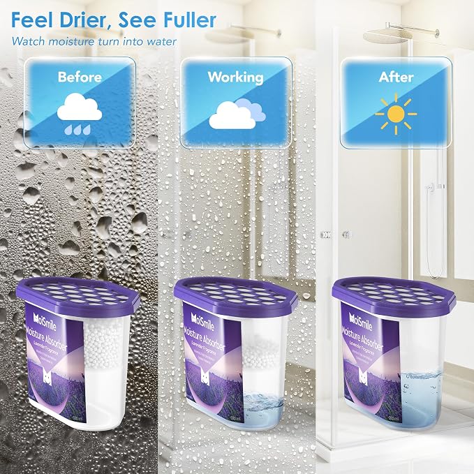 Lavender Moisture Absorbers 12 Pack, Fast Acting Humidity Absorber & Odor Eliminator, 10.5 oz High Capacity Dehumidifier for Closet, Bathroom, Basement, Car & RV
