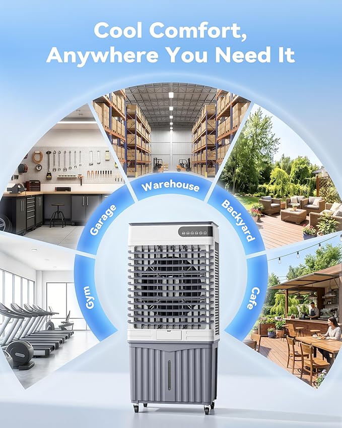 Swamp Cooler Air Conditioners, Large 18.5-Gal Tank for 7d Cooling, 4-IN-1 Portable Evaporative Cooler with LED Touch Screen, 3 Fan Speeds,12H Timer and Remote, 1000 sq ft, Ideal for Large Rooms