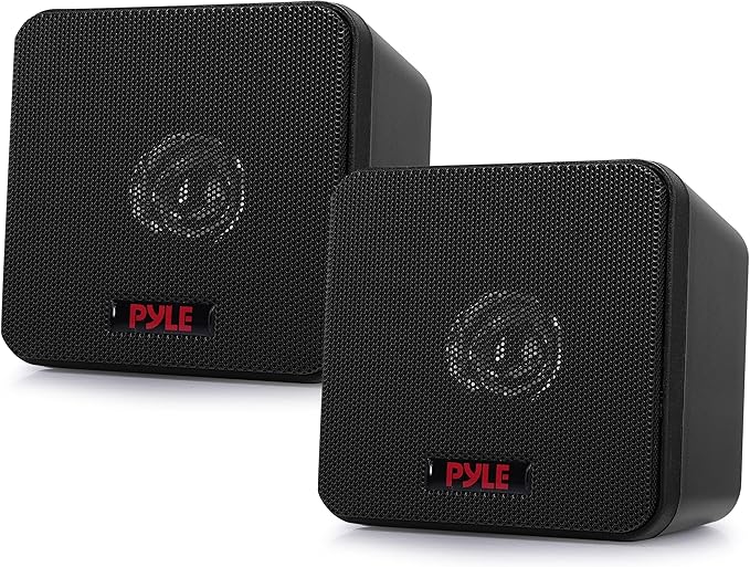 Pyle Home 4” Mini Cube Bookshelf Speakers-Paper Cone Driver, 200 Watt Power, 8 Ohm Impedance, Video Shielding, Home Theater Application and Audio Stereo Surround Sound System - 1 Pair -PCB4BK (Black)