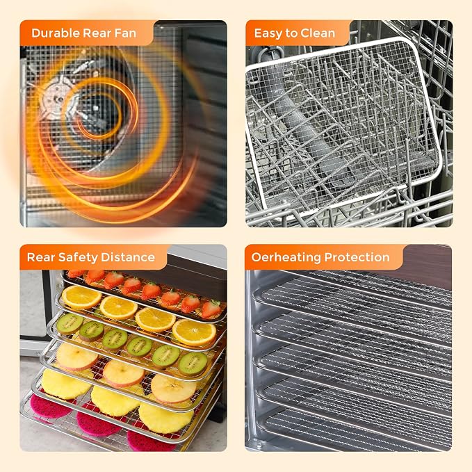 Large Food Dehydrator, 700W, with Large 6 Trays (6.5 ft²) Drying Space, High-efficiency Drying, Digital Temp 86–167°F & 48H Timer, Dishwasher-Safe 304 Trays, Easy to Use for Jerky, Fruit, Herbs