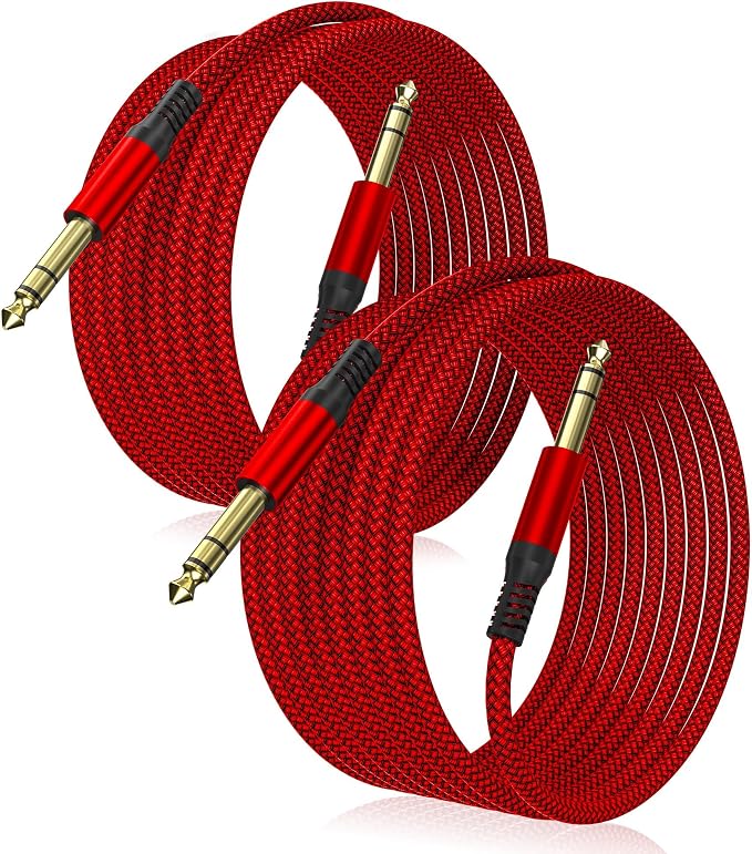 Elebase 1/4 Inch TRS Instrument Cable 20ft 2-Pack,Straight 6.35mm Male Jack Stereo Audio Interconnect Cord,6.35 mm Balanced Line for Electric Guitar,Bass,Keyboard,Mixer,Amplifier,Amp,Speaker,Equalizer