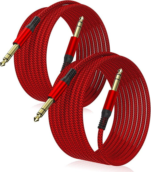 Elebase 1/4 Inch TRS Instrument Cable 20ft 2-Pack,Straight 6.35mm Male Jack Stereo Audio Interconnect Cord,6.35 mm Balanced Line for Electric Guitar,Bass,Keyboard,Mixer,Amplifier,Amp,Speaker,Equalizer