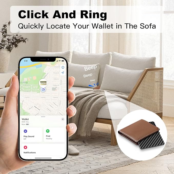 Wallet Tracker Card (iOS Only), Rechargeable Smart Card Wallet Tracker Works for Apple Find My, Thin Bluetooth Tracking Card GPS Tracker, Key Finder for Keys, Bags, Passport, Carbon Fiber