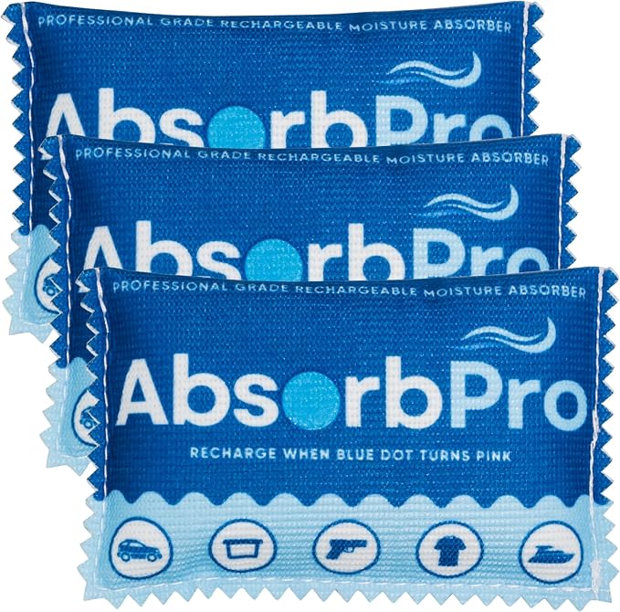 Absorb Pro Rechargeable Dehumidifier Bag 3-Pack - 100g Reusable Moisture Absorbers - Silica Gel Packets for Bins, Totes, Gun Safe, Food Storage, Clothes, Cars, and Boats