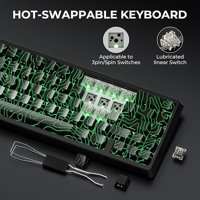 HITIME x XVX M67 60% Percent Keyboard Wireless, QMK/VIA Topographic Gaming Keyboard, Tri-Mode Thocky Creamy Mechanical Key Board, Hot Swappable Mount RGB IMD Tech for Win/Mac, Black