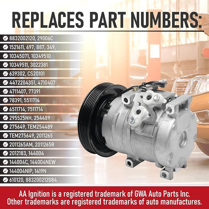 Replacement AC Compressor and Clutch Kit - Compatible with Toyota Vehicles - 2003, 2004, 2005, 2006, 2007, 2008 Corolla, Matrix 1.8L - Replaces 8832002120, CO 27000C, CS20101, 295525NH, 144004C, 1419N