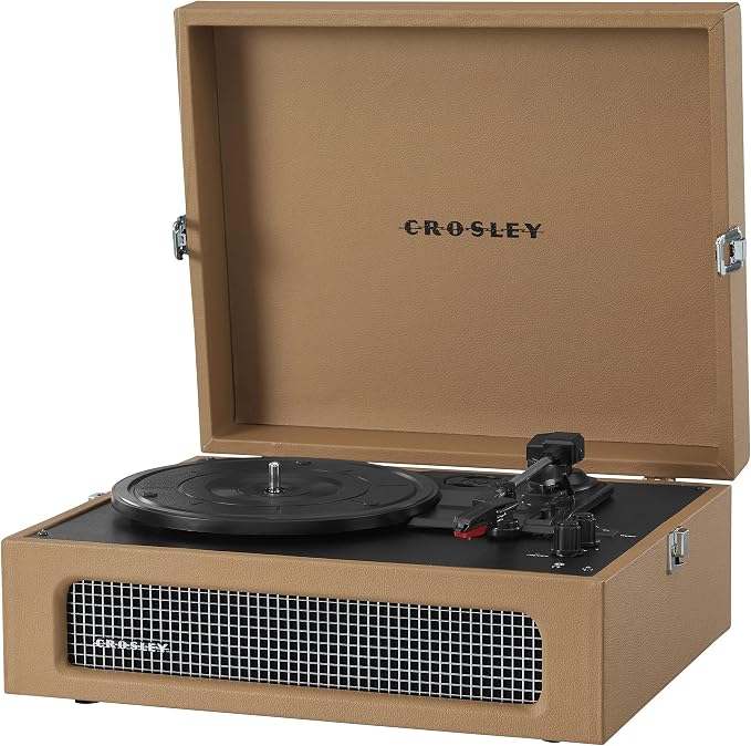 Crosley CR8017B-TA Voyager Vintage Portable Vinyl Record Player Turntable with Bluetooth in/Out and Built-in Speakers, Tan