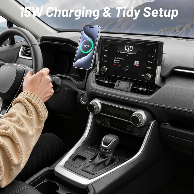 Car Phone Holder for Toyota RAV4 (2019-2024 2025,7/8inch),MagSafe Car Mount Charger,Magnetic Phone Holder,15W Wireless Charging,Screen Phone Holder,360° & Hands Free,2023 RAV-4 Interior Accessories