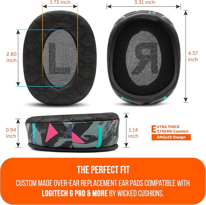WC Freeze V2 G PRO X – Angled Cooling Gel Earpads Compatible with Logitech G Pro X Series by Wicked Cushions | Angled Pads for Extreme Comfort, New Freeze V2 Cooling Fabric, Extra Thick | 90's Black