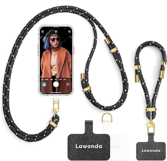 2 Pads Phone Lanyard Adjustable Crossbody Cell Phone Neck Strap + Universal Mobile Phone Wrist Lanyard + 2pcs Cellphone Patch Tether Tab for Most Smartphones Travel Essentials White&Black