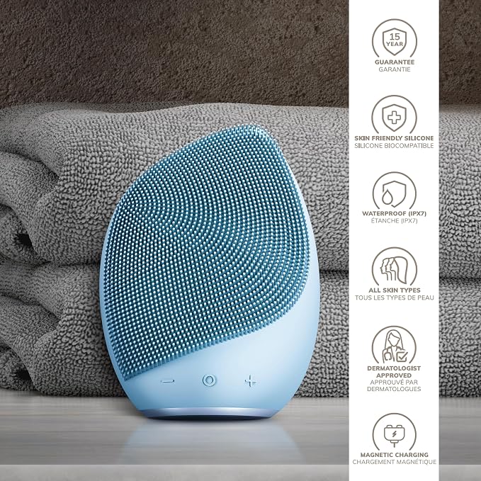 GESKE SmartAppGuided™ Sonic Facial Brush 5 in 1 | Vibrating Electric Facial Cleansing Brush | Soft Silicone Brush | Professional Facial Cleanser | Skin Cleanser & Exfoliator | Face Massager