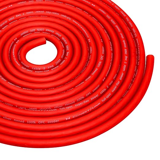 15 FT 2 AWG GA Full Gauge Battery Power Cable Ground Wire Frost Red OFC Copper （10071）