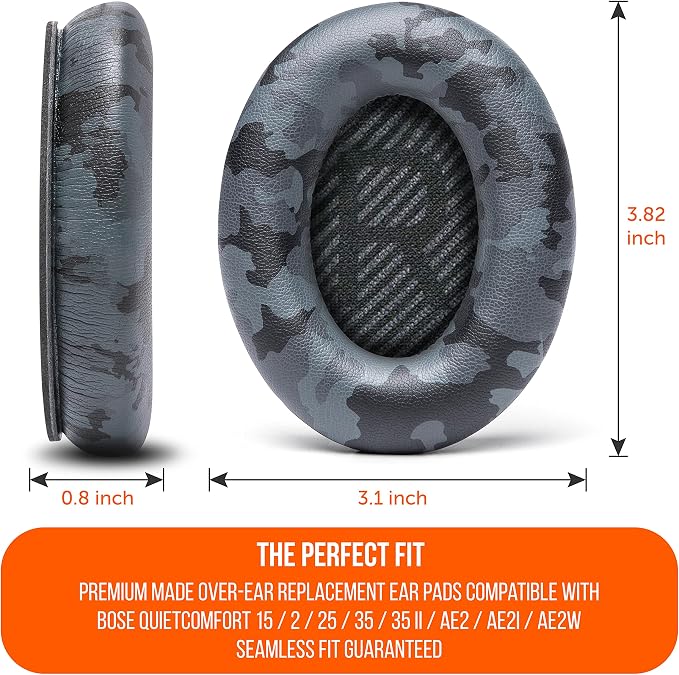 WC Wicked Cushions Upgraded Replacement Ear Pads for Bose QC35 & QC35ii (QuietComfort 35) Headphones & More - Softer Leather, Luxurious Memory Foam, Added Thickness, Extra Durability | Black Camo