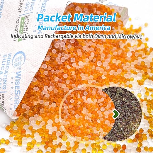 Wisesorb [6 Packs] 50g Desiccant Packs, Indicating Silica Gel Packets, Rechargeable Desiccant Packs, Desiccant Moisture Absorber for Storage