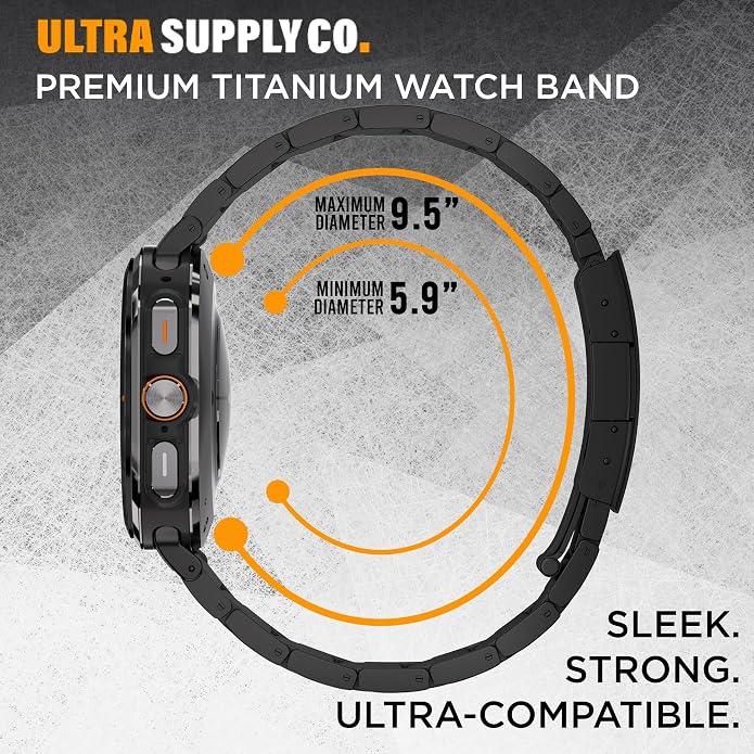 Ultra Supply Co. Titanium Band for Samsung Galaxy Watch Ultra 47mm – Galaxy Watch Ultra Metal Band with Folding Clasp, Scratch & Water-Resistant DLC Coating, Adjustable Smartwatch Bands
