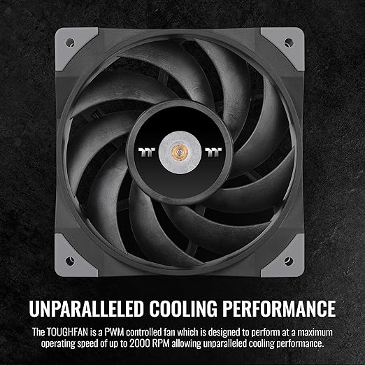 Thermaltake TOUGHFAN 14 Black PWM 500~2000rpm-controlled high Static Pressure 140mm Circular Radiator Fan with with Anti-Vibration Mounting System Cooling, (1 Fan Pack) CL-F118-PL14BL-A