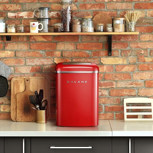 Galanz Portable Countertop Electric Ice Maker Machine, 26 lbs in 24 Hours, 9 Bullet Shaped Cubes Ready in 9 Minutes, 2 Ice Sizes, Perfect for Parties & Home Bar, 2.1 L, Retro Red