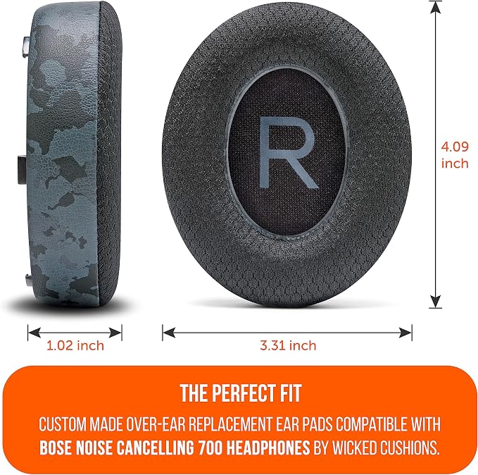 WC Freeze NC700 - Cooling Gel Ear Pads for Bose Noise Canceling 700 Headphones | Breathable Sports Fabric, Cooling Gel, Extra Thick & Cooler for Longer | Black Camo