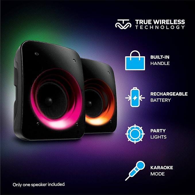 Coby Wireless Bluetooth Speaker, Portable Speaker with 11 LED Light Modes, Built-in Mic Input, and FM Radio for Outdoor Use, Rechargeable Battery, Micro USB, AUX Port, and TF Card Slot, 7-Hour Play