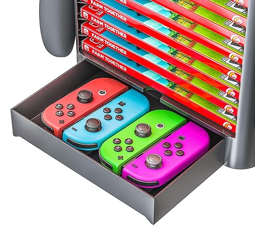 Skywin NS Compatible Nintendo Switch Games Holder, Nintendo Switch Stand, Game Disk Rack, Controller Organizer, Switch Holder Stand for Gamers, Nintendo Switch Accessories (Black)