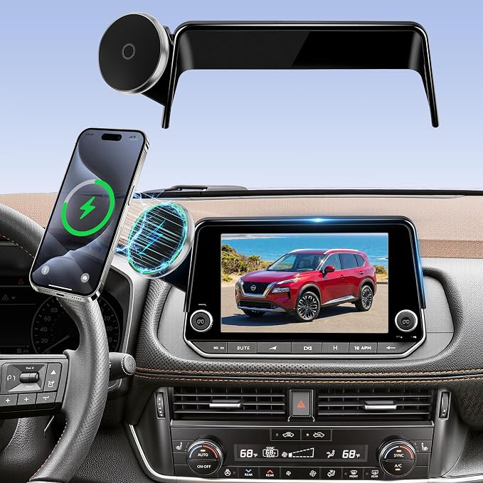 Phone Mount for Nissan Rogue S/SV/Rock Creek (2021-2026,Fit 8inch ONLY), Altima Platinum (2019-2025), Sentra SR/SV (2020-25), 15W Wireless Charger, Magnetic Phone Holder, 360°, Magsafe, Hands Free