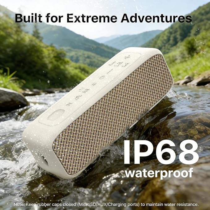 JUOVI Bluetooth Speaker,20W Stereo Sound,Wireless Speaker with Bluetooth 6.0,24H Playtime,IP68 Waterproof Shower Speaker,TWS Pairing, Support TF Card,AUX 3.5mm Input,Speaker for Home,Outdoor,Travel