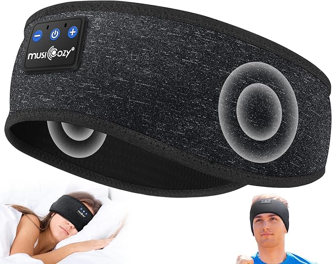 MUSICOZY Bluetooth 5.4 Sleep Headphones Sports Headband Headphones, Wireless Earphones Music Sleep Earbuds for Side Sleepers Sleeping Eye Mask for Women Men Workout Running Cool Unique Gifts