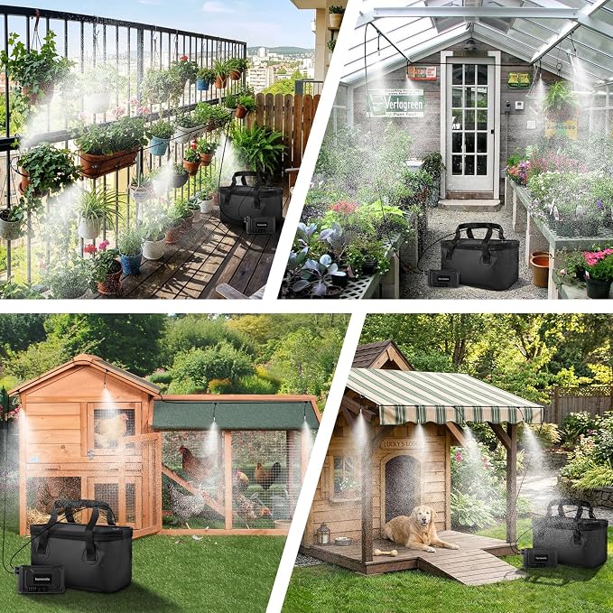 homenote Portable Misting System – 12,000mAh Pump, 20L Water Bucket, Misting Hose, 4 Brass Nozzles, Outdoor Cooling Misters for Canopy/Camping/Umbrella/Golf Cart/Dugout/Greenhouse