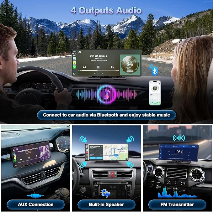 Carplay Screen for Car, 10.26'' Upgrade Wireless CarPlay & Android Auto Car Play Screen with OTA Updates,1080P Backup Cam (with a Cam Bracket), GPS Navigation, Voice Control for All Vehicles