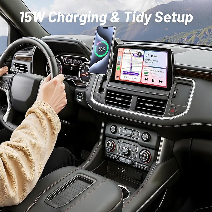 Wireless Car Charger for Chevy Suburban (2021-2023 2024, 10.2 Inch) / Tahoe/GMC Yukon/Yukon XL, iPhone Magnetic Car Mount, 15W Magsafe Phone Holder for Samsung & Google, 2022 Car Accessories