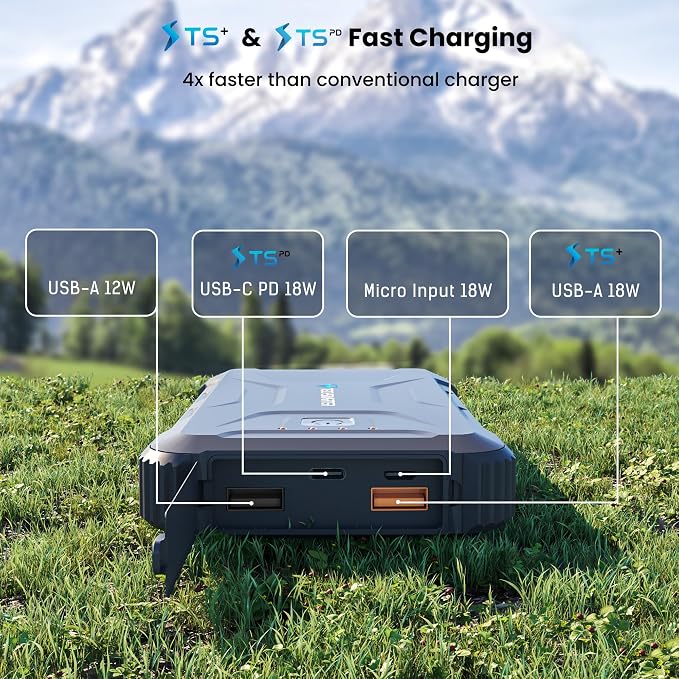 Rugged & Waterproof 20000mah 18W USB-C PD Power Bank. Extreme Tactical Portable Charger Heavy Duty, Camping, Outdoor with Flashlight. Compatible with iPhone, Samsung, iPad, Android, Galaxy