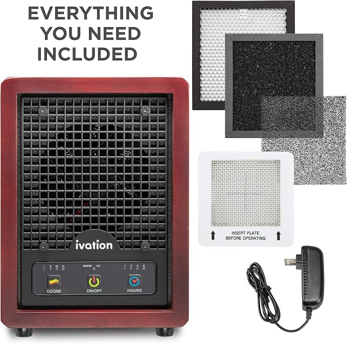 Ivation 5-in-1 Air Purifier & Ozone Generator For Up to 3,500 Sq/Ft, Ionizer & Deodorizer – Included 2 UV Lights, Photo-Catalytic and Carbon Filters, Eliminates Odors from Pets, Smoke, Food & More