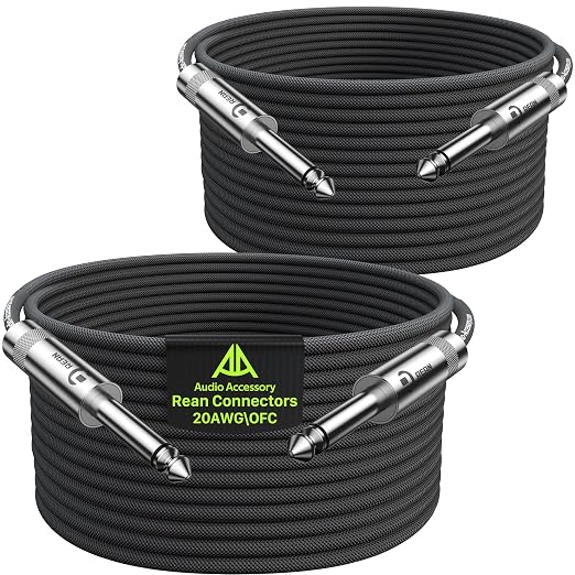 AA AUDIO ACCESSORY 1/4 Instrument Cable 25 ft 2 Pack, 20AWG 99.99% OFC - A Must for Long Guitar Cable, Nylon Braided Anti-Kinking Kevlar-Reinforced, Shielded Bass Cord for Fender Electric Guitar