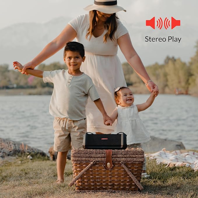 AIWA Exos-3 Waterproof Bluetooth Speaker, 60W Peak Power, 20-Hour Playtime, Stereo Sound, USB-C Charging, IPX7 Waterproof, Wireless Pairing, Perfect for Outdoor Adventures