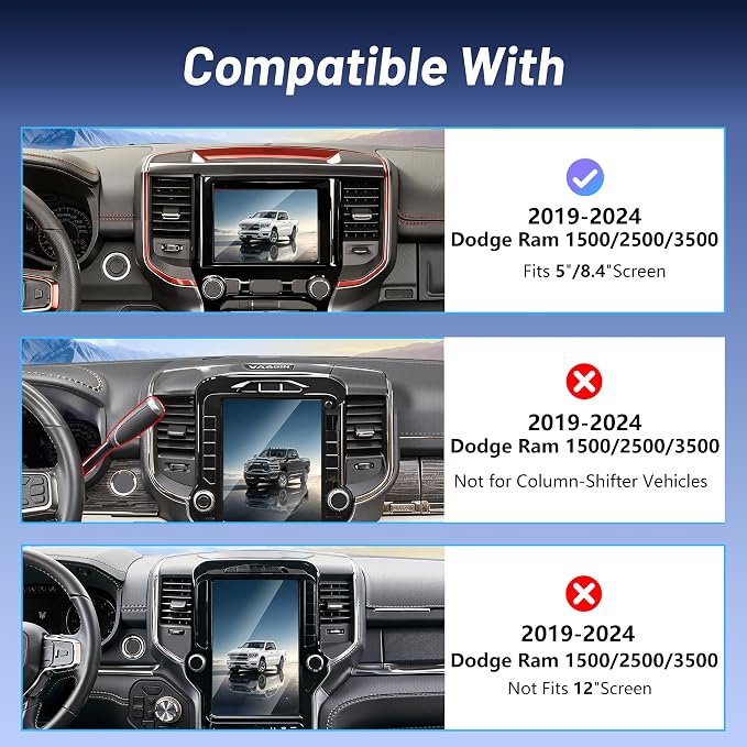 Phone Mount for Dodge Ram 1500/2500/3500 (2019-2024, 5" & 8.4"), 15W Wireless Charger, Magnetic Phone Holder, Dashboard Car Holder,360°,Hands-Free, 2022 Truck Driver Essentials(Not for Column Shifter)