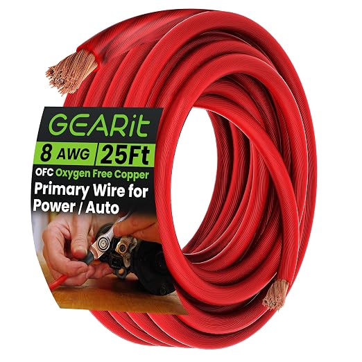 GEARit 8 Gauge OFC Wire 25 ft Red, 8 AWG Battery Cable, Oxygen-Free Copper Power Cable for Car Audio Amp, RV, Marine