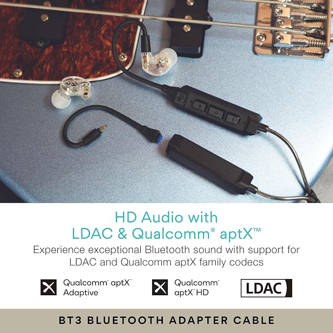MEE audio M6 PRO Musicians' In-Ear Monitors Wired + Wireless Combo Pack: Includes IEMs, 2 Audio Cables and BT3 Hi-Res Bluetooth Audio Adapter w/aptX, LDAC, Auracast Support, & Built-In Headset (Clear)