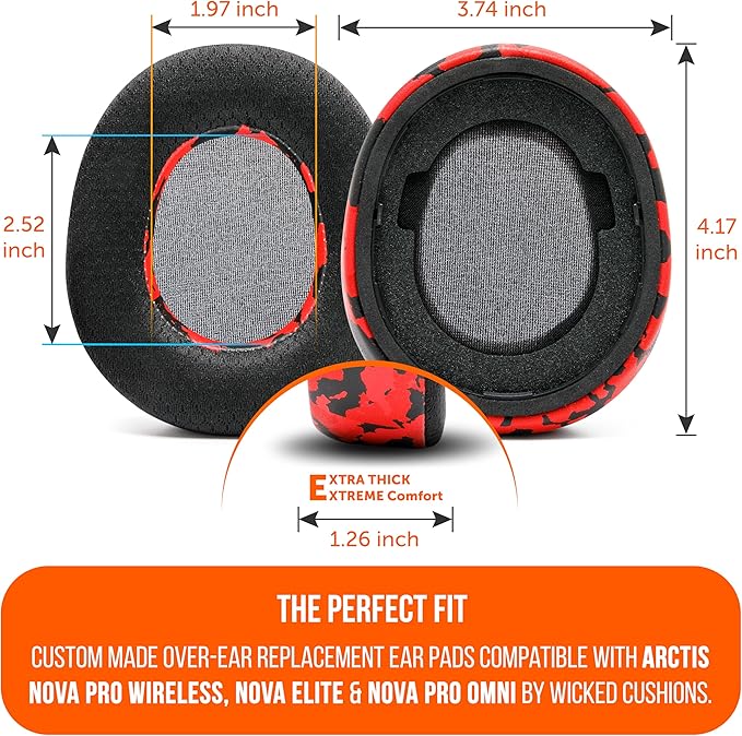 WC Freeze Nova Pro Wireless - Cooling Gel Earpads for Arctis Nova Pro Wireless, Nova Elite & Nova Pro Omni (Doesn’t Fit Other Models), by Wicked Cushions, Extra Thick & Comfortable | Red Camo