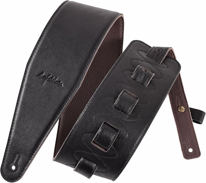 Nefelibata 3.8" Wide Guitar Strap, Full Grain Italian Leather Adjustable Guitar Straps with Foam Padding for Bass, Electric, and Acoustic Guitars