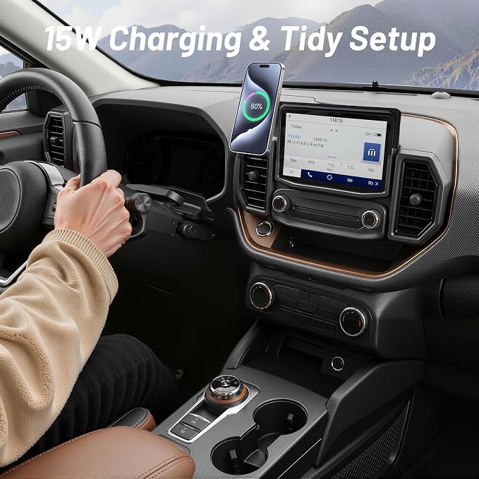 Car Phone Mount for Ford Bronco Sport (2021-2024, 8" Screen ONLY), MagSafe Car Mount, 15W Wireless Charger, iPhone Magnetic Mount for Samsung & Android, 360° & Hands Free, Car Interior Accessories